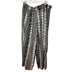 Kathryn Dean Pleated Front Black/Cream Geometric Wide Leg Pant Pockets Sz 14/16